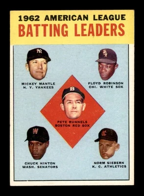 1963 Topps #2 Mantle/Hinton/Robinson/Runnels/Siebern AL Batting LL EX X3570763 Foto 1 de 3