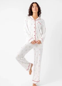 COZY EARTH Women's Bamboo Stretch-Knit Long Sleeve Pajama Set Sz: L Skiers/Ivory - Picture 1 of 9