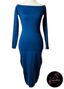 Kookai Navy/Violet Long Sleeve Off Shoulder Bodycon Midi Dress Size 2/ Au 6 - Picture 1 of 5