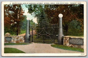 Postcard White House Gate Harrison Gateway Spiegel Grove Park Fremont OHIO 1940 - Picture 1 of 2