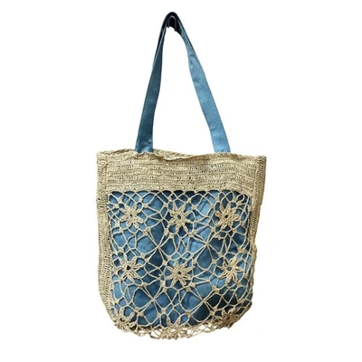 Bolso de Mano Newport News Crochet Azul Índigo Forrado Bolso de Playa Cartera Foto 1 de 4