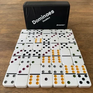 Vintage Multicolored Dominoes Set Double 6 Pressman 28 Piece Set With Case EUC - Picture 1 of 5