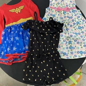 Lot Of 3- Girls  PIECES Size 3T WONDER-WOMAN,  BLACK ROMPER & SUNDRESS - Picture 1 of 16