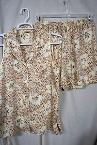 CABERNET DAMEN SCHLAFANZUG 2 TEILIG BEIGE & BRAUN BEDRUCKT/GR. MEDIUM/GEBRAUCHT - Bild 1 von 2