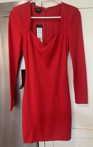 NWT Bebe Size XXS Red Sweetheart Neck Long Sleeve Stretch Bodycon Mini Dress - Picture 1 of 11