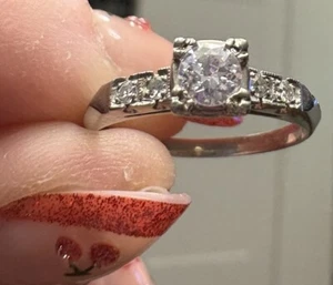 Elegant 14k Small Square Diamond Ring w/ Smaller Diamond Accents - 0.30ct -L - Picture 1 of 18