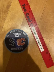 SEATTLE KRAKEN vs Calgary Flames 2022-2023 Preseason Game Matchup PUCK 9/27/22 - Picture 1 of 2