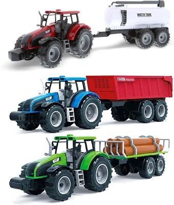 16-Inch Tractor Trailer Play Set - 3 Friction-Powered Farm Vehicles for Kids - Image 1 of 4
