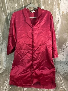 Vintage Golden Dragon PJ Night Gown Women Collared Red Button Down Long Sleeve L - Picture 1 of 6