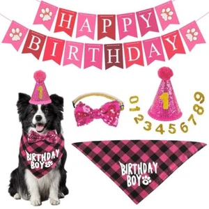 Dog Birthday Party Supplies,Dog Birthday Bandana Dog Birthday Hat Cute Bow Sc... - Picture 1 of 7