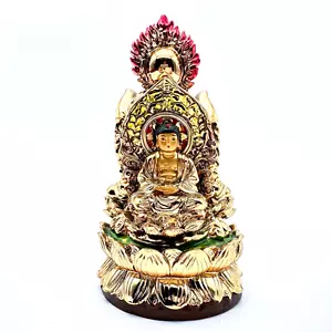 Trinity Buddha Resin Statue Figurine 5.5" x 3" Gold Tone - Picture 1 of 10