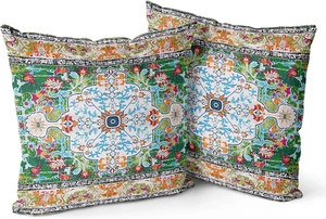 Boho 18x18 Throw Pillow Covers Set of 2 – Soft Plush Cushion for Couch Bed - Picture 1 of 11