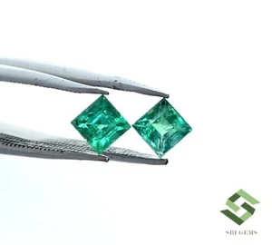 3.80x3.80 mm Certified Natural Emerald Square Cut Pair 0.56 CTS Loose Gemstones - Picture 1 of 8