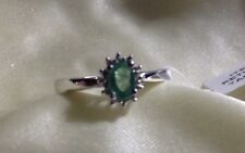 1/2 Ct, Emerald Ring, White Topaz Halo, Platinum Overlay Sterling Silver, Size S