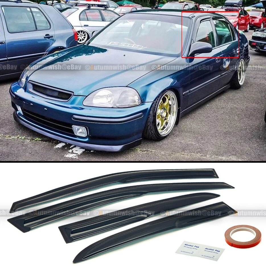 For 96-98 Honda Civic 4DR Sedan Mugen Style 3D Wavy Tinted Window Visor 4 Pcs - Imagem 1 de 1