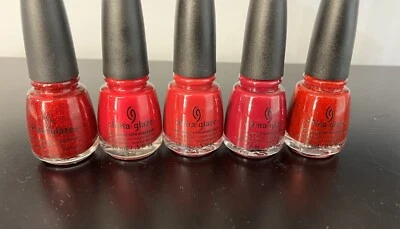 China Glaze Nail Lacquer Lot of 5 Full Size Bottles See Pics Assorted Red Hues - Image 1 of 4
