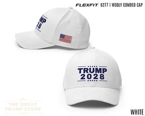 White Trump 2028 Hat USA Flag Trump Cap for Men Women Flex Fit Hat Embroidered - Picture 1 of 39