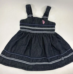 U.S. Polo Assn. Baby Girls Denim Ruffled Overall Pinafore Dress Size 12 Months - Picture 1 of 9