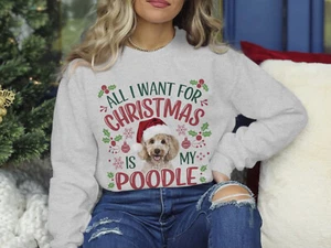 Xmas Sweatshirt Christmas Sweater Poodle Dog Xmas Jumper Day Festive Top - Picture 1 of 7