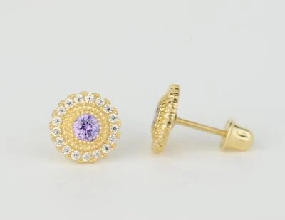 14k Yellow/White Round Halo Stud Earrings Screwback - Image 1 of 4