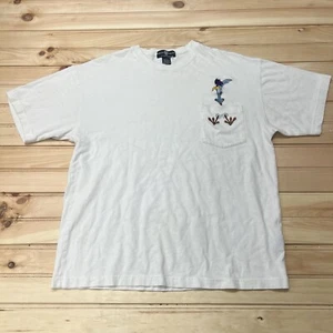 Vintage 1995 Warner Bros Studio Roadrunner Embroidered Pocket Shirt Size Large - Picture 1 of 10
