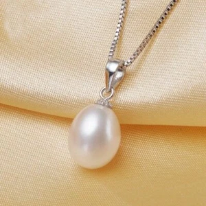 Damen Kette mit Anhänger 925er Sterling Silber Süßwasser Perle AAA Halskette - Bild 1 von 3