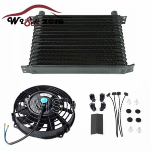 Enfriador de aceite universal de transmisión de motor de aluminio de 15 filas 10AN y ventilador de refrigeración de 7" - Imagen 1 de 9