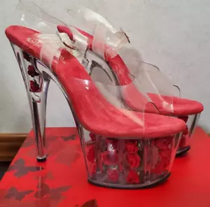 PLEASER Sexy Dancer Stripper Red Rose Platform 7" High Heels Shoes ADO708FL/C 9M - Picture 1 of 5