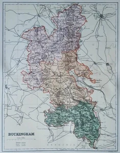 1895 Buckinghamshire county map. Victorian print. Aylesbury, Amersham. - Picture 1 of 5