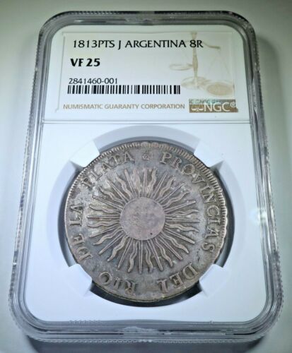 NGC VF-25 1813 Argentina Potosi Silver 8 Reales Antique Colonial Sun Dollar Coin