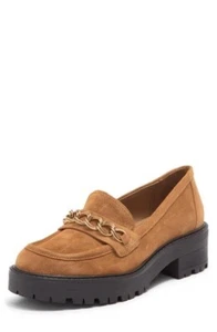 Sam Edelman Taelor Camel Rounded Toe Slip On Chunky Heel Fashion Classic Loafers - Picture 1 of 7