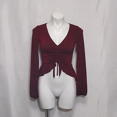 January 7 Wine Red Cropped Cardigan Sweater Top Small Women’s Knit Fitted V-neck - Изображение 1 из 4