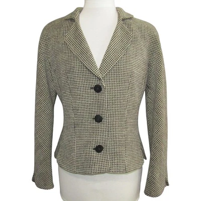 复古 Giorgio Armani Le Collezioni 夹克女式 8 黑色灰色千鸟格意大利 — 第 1/4 张图片