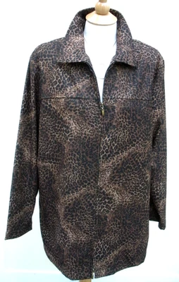 $165 Naturecore NOTATIONS Black Brown Leopard Cheetah Jacket Trench COAT  1X - Image 1 of 4