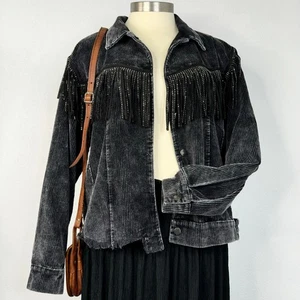 Chaqueta POL Para Mujer Grande Gris Pana Western Boho Rancho Estilo Estrás - Imagen 1 de 7