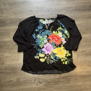 Johnny Was Long Sleeve Black Floral Blouse Top C10718A- 3L Sz M - Picture 1 of 6