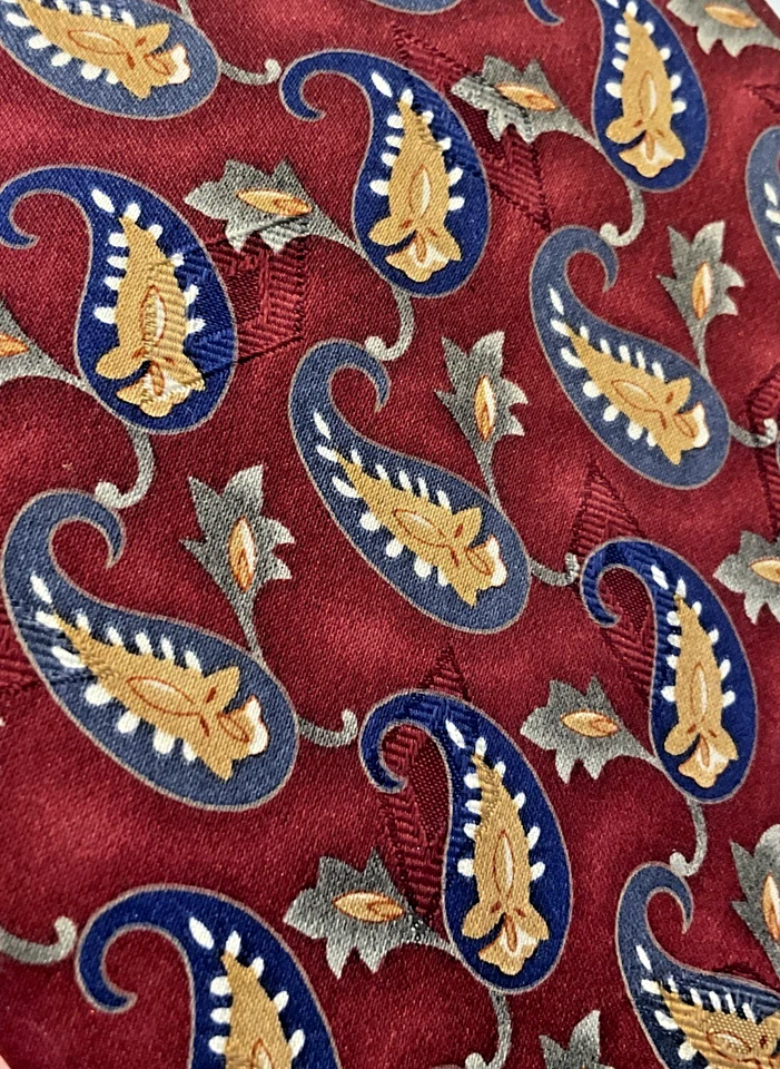 Corbata XMI Nordstrom Roja Clásica Completa Seda 59 pulgadas de largo x 3,5 pulgadas EE. UU. Azul Dorado Paisley Foto 1 de 4