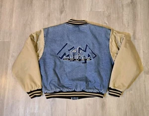 Vintage Mickey Mouse Denim Varsity Bomber Jacket Men's Small Embroidered 1990s - Picture 1 of 19
