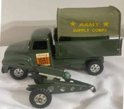 VTG 1950'S BUDDY L ARMY SUPPLY CORP TRUCK & HOWITZER ALL ORIGINAL EXCELLENT+ !! - Image 1 of 4