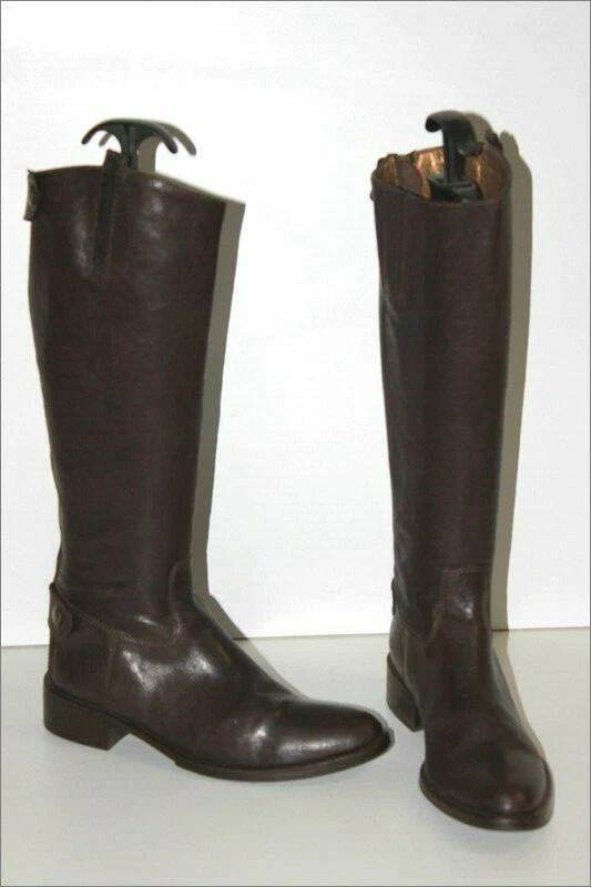 MANFIELD Bottes Cavalières Cuir Marron Foncé T 35.5 IT / 36 FR TTBE - Photo 1/4
