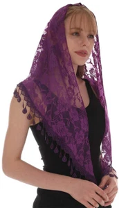 Triangle Mass Catholic Church Mantilla Veils Shawl Scarf Head Cover Fringed Lace - Picture 1 of 38
