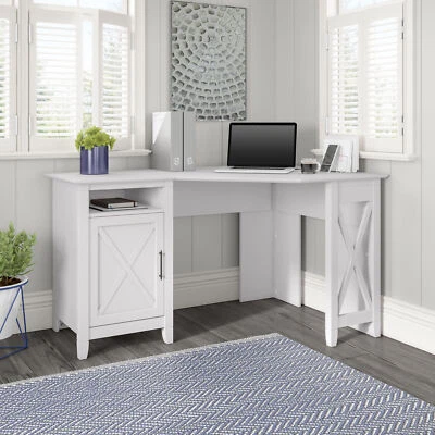 Key West 54W Corner Computer Desk with Storage in White Oak - Engineered Wood - Image 1 of 4
