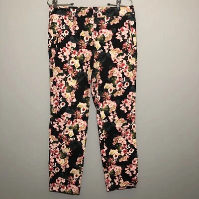 Pantalones Adrianna Papell Estampado Floral Negro Rosa Ajustados Elastizados 6 Cottagecore Foto 1 de 4