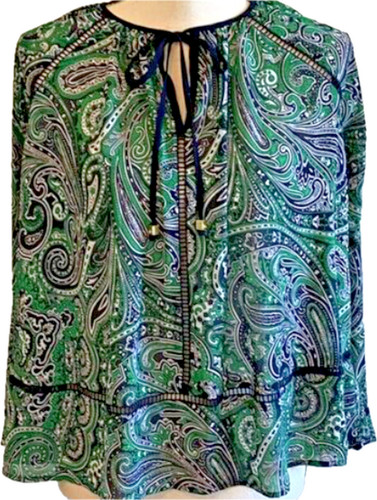 Cravatta MICHAEL KORS verde stampa paisley scala pizzo trasparente al collo donna taglia M
