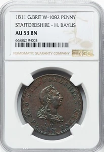 Great Britain - 1811 Penny Merchant Token - NGC AU53 BN - RARE ONLY 3 FINER! - Picture 1 of 2