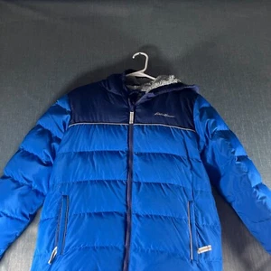 Eddie Bauer Kid's Puffer Jacket Size L Blue Hooded Insulated Polyester MB - Picture 1 of 11