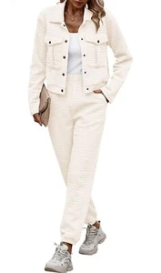 PrettyGarden Chic Womens 2 Piece light Beige Shacket & Jogger Set size L NWT - Picture 1 of 17