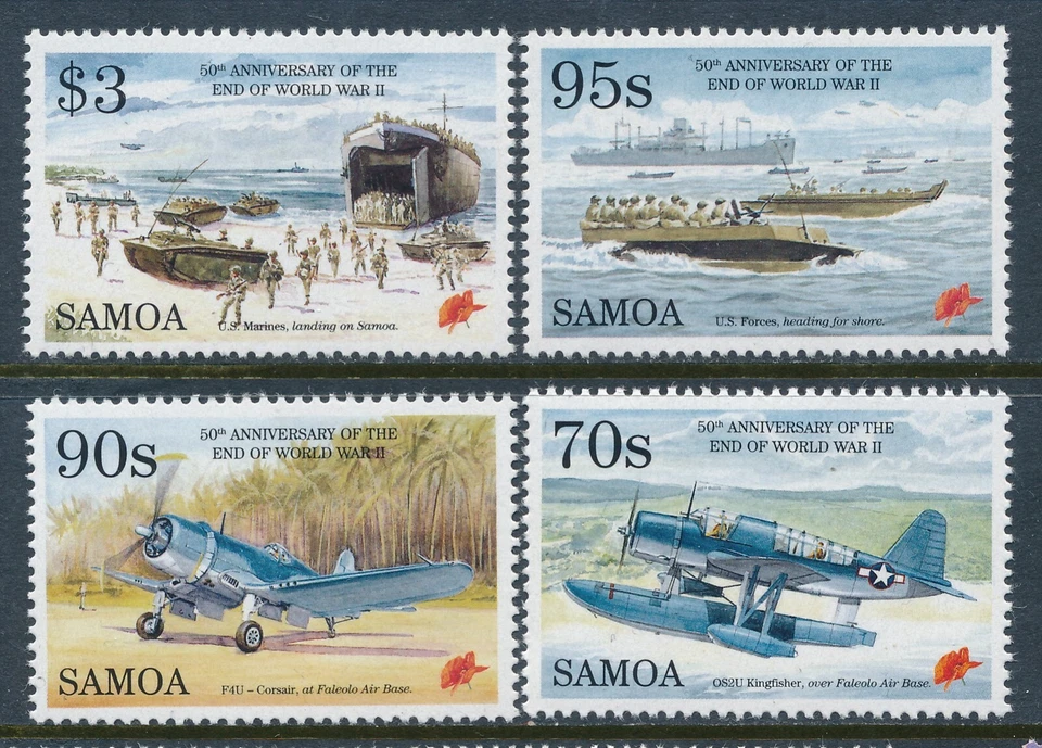 1995 SAMOA FIM DA SEGUNDA GUERRA MUNDIAL ANIVERSÁRIO CONJUNTO DE 4 BOM ESTADO PERFEITO, SEM MARCA DE CHARNEIRA - Imagem 1 de 1