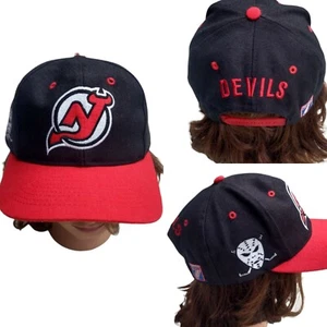Vintage New Jersey Devils 90er Jahre Logo 7 NHL Druckknopflasche Truckermütze Kappe Hockey rot - Bild 1 von 12
