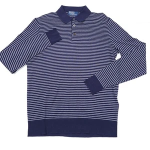 $298 Ralph Lauren Blue Italian Yarn Cotton Polo Collar Sweater Mens Size Large - Picture 1 of 12